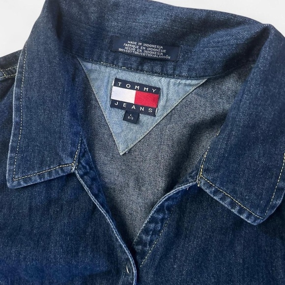 Vtg y2k Tommy jeans denim sleeveless snap button dark wash jean kids sz 6 Large - Picture 5 of 7